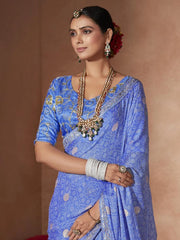 Women's Chiffon Blue Embellished Designer Saree With Blouse Piece-SANVI1003