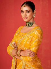 Women's Chiffon Yellow Embellished Designer Saree With Blouse Piece-SANVI2004
