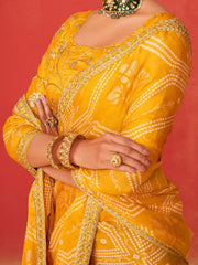 Women's Chiffon Yellow Embellished Designer Saree With Blouse Piece-SANVI2004
