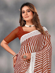 Women's Georgette Brown Embellished Designer Saree With Blouse Piece-SARVI02