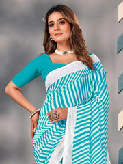 Women's Georgette Blue Embellished Designer Saree With Blouse Piece-SARVI03