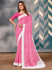 Women's Georgette Pink Embellished Designer Saree With Blouse Piece-SARVI04
