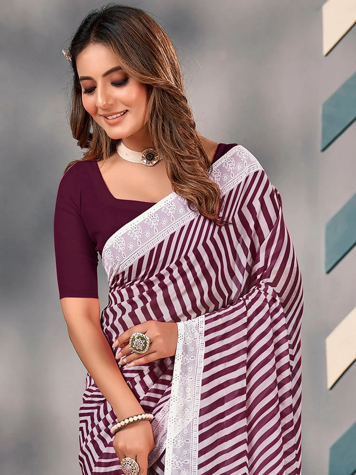 Women's Georgette Purple Embellished Designer Saree With Blouse Piece-SARVI05