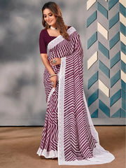 Women's Georgette Purple Embellished Designer Saree With Blouse Piece-SARVI05