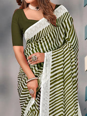 Women's Georgette Olive Embellished Designer Saree With Blouse Piece-SARVI06
