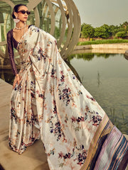 Women's Manipuri Grey Printed Designer Saree With Blouse Piece-KNTHAC904
