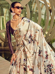 Women's Manipuri Grey Printed Designer Saree With Blouse Piece-KNTHAC904