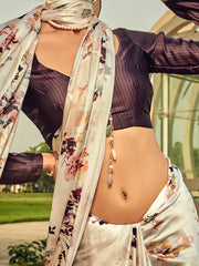 Women's Manipuri Grey Printed Designer Saree With Blouse Piece-KNTHAC904