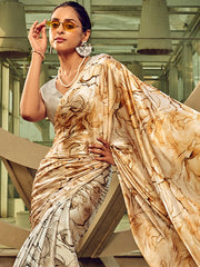 Women's Satin  Metallic Printed Designer Saree With Blouse Piece-SATIN1407