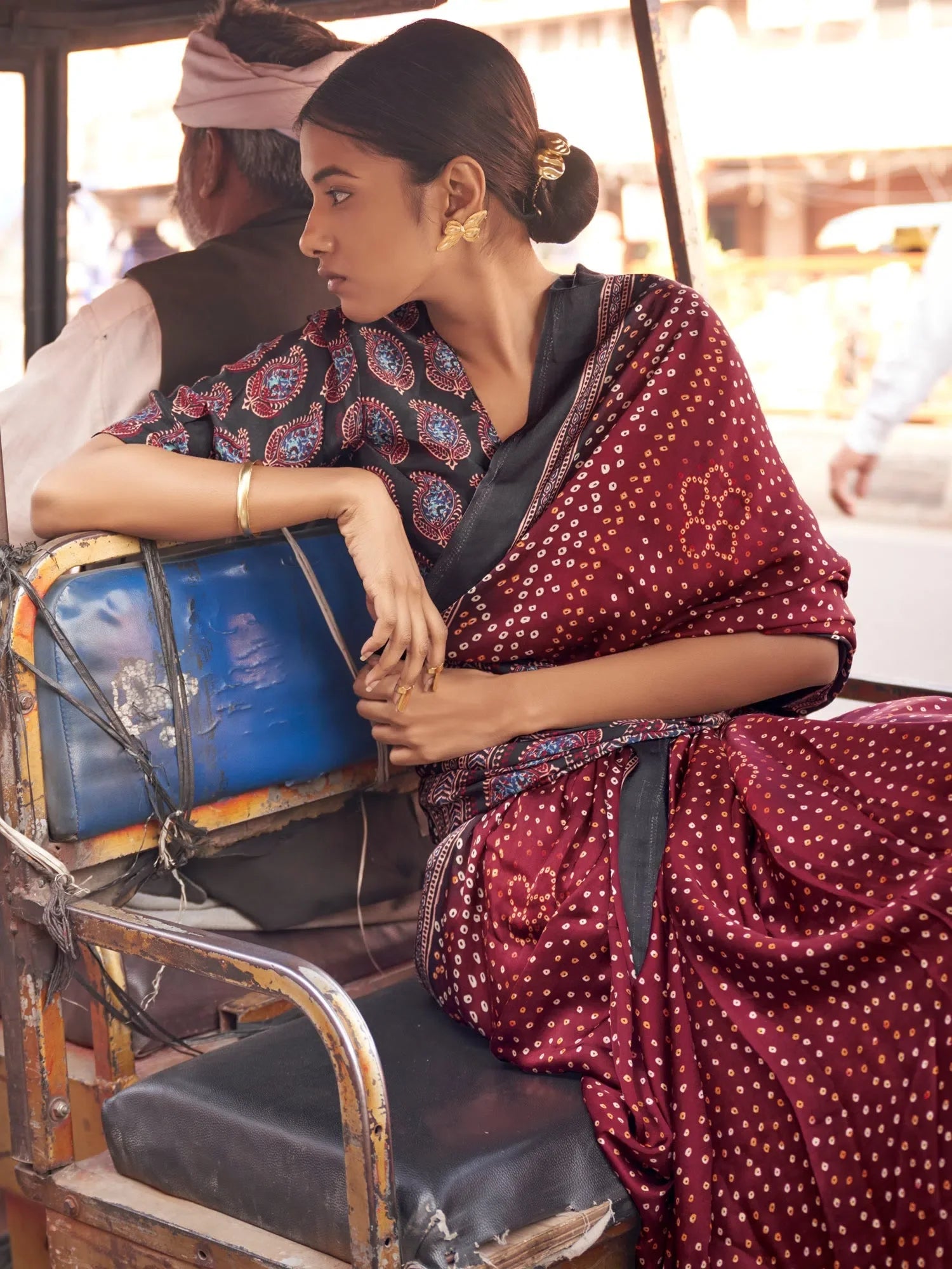Burgundy Viscose Saree with Blouse | Indian Sari