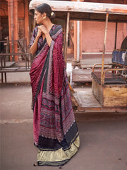 Women's Viscose Black Woven Design Designer Saree With Blouse Piece-SAWARI108