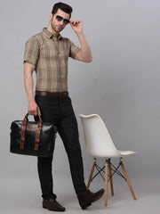 Men's Brown Half Sleeve Checked Formal Shirt-SF-837