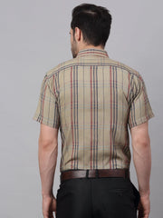 Men's Brown Half Sleeve Checked Formal Shirt-SF-837