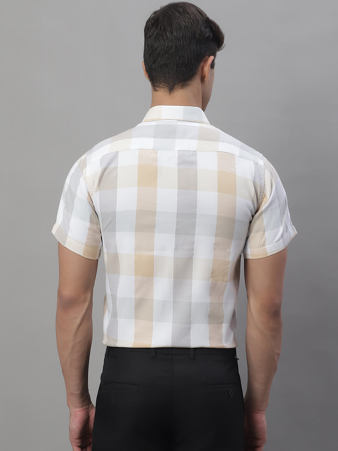 DesiQlo Men Checked Formal Shirt - Beige - SF_876Cream_S