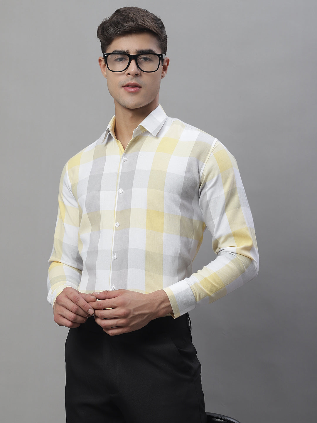 DesiQlo Men Checked Formal Shirt - Yellow