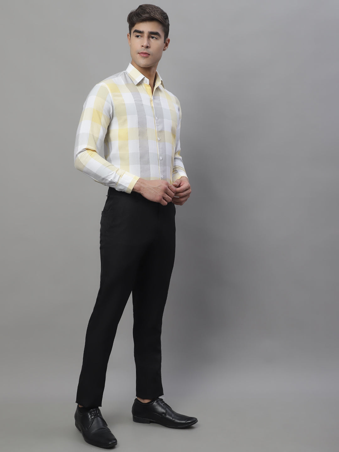 DesiQlo Men Checked Formal Shirt - Yellow