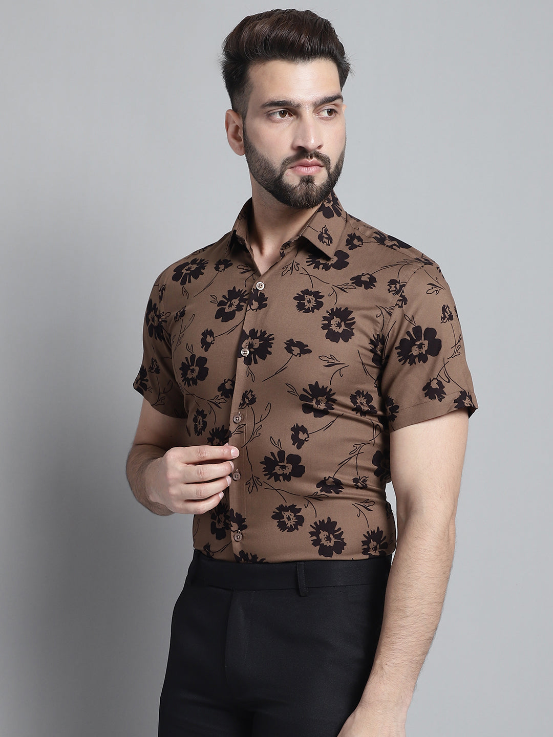 DesiQlo Men Printed Formal Shirt - Brown