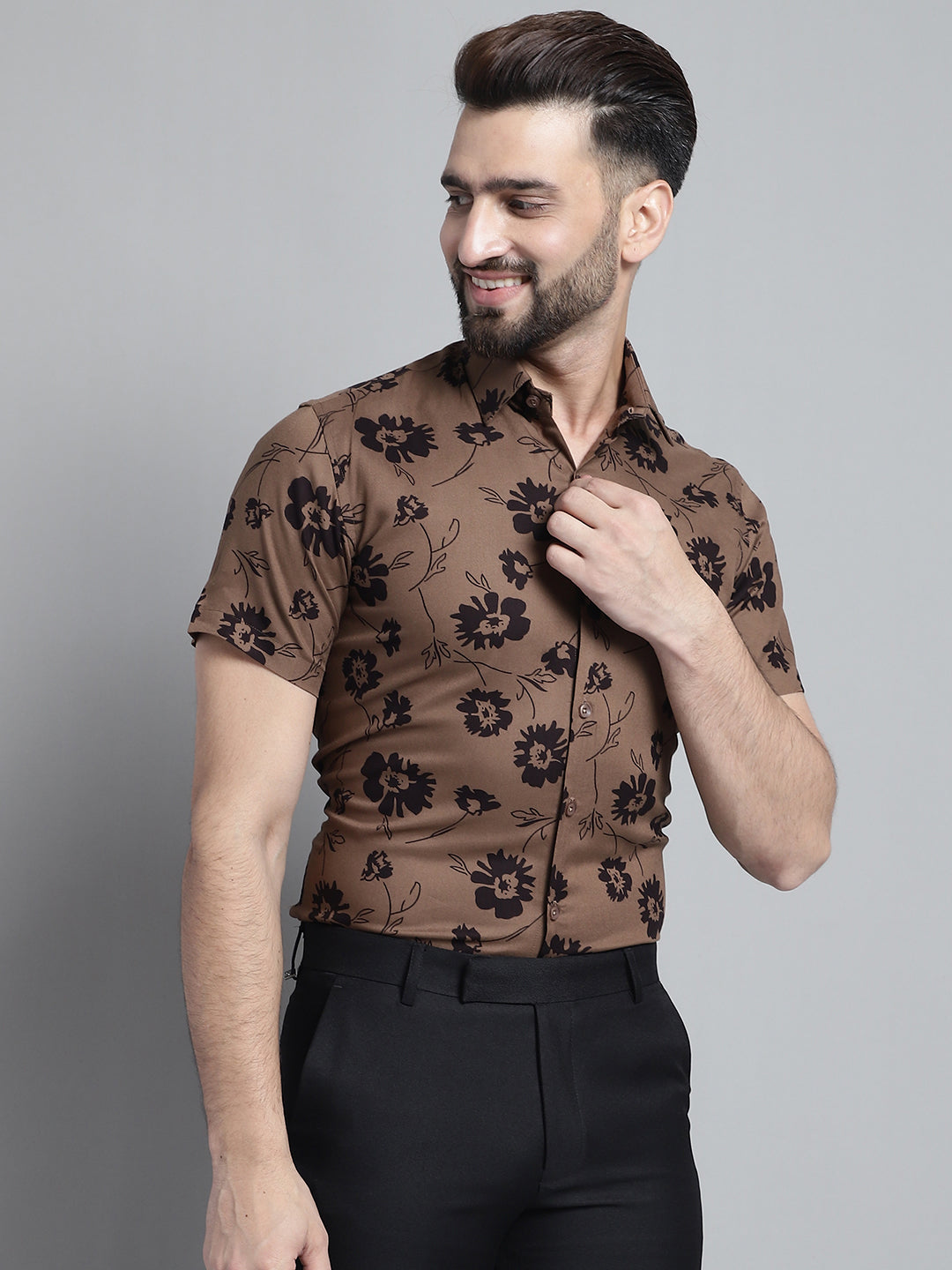 DesiQlo Men Printed Formal Shirt - Brown