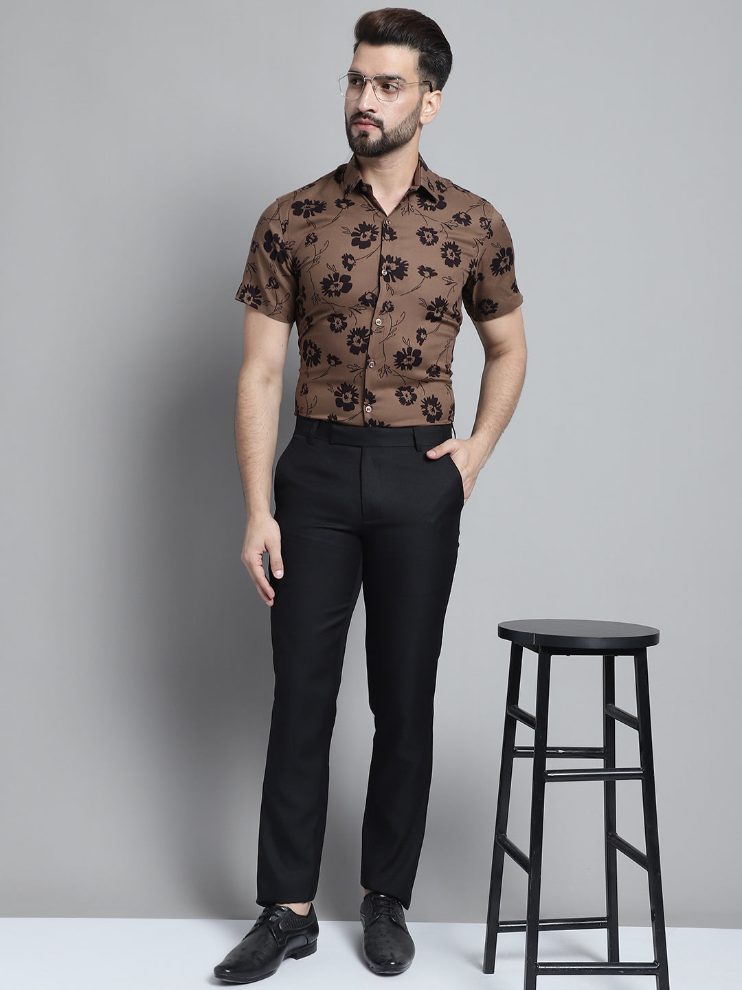 DesiQlo Men Printed Formal Shirt - Brown