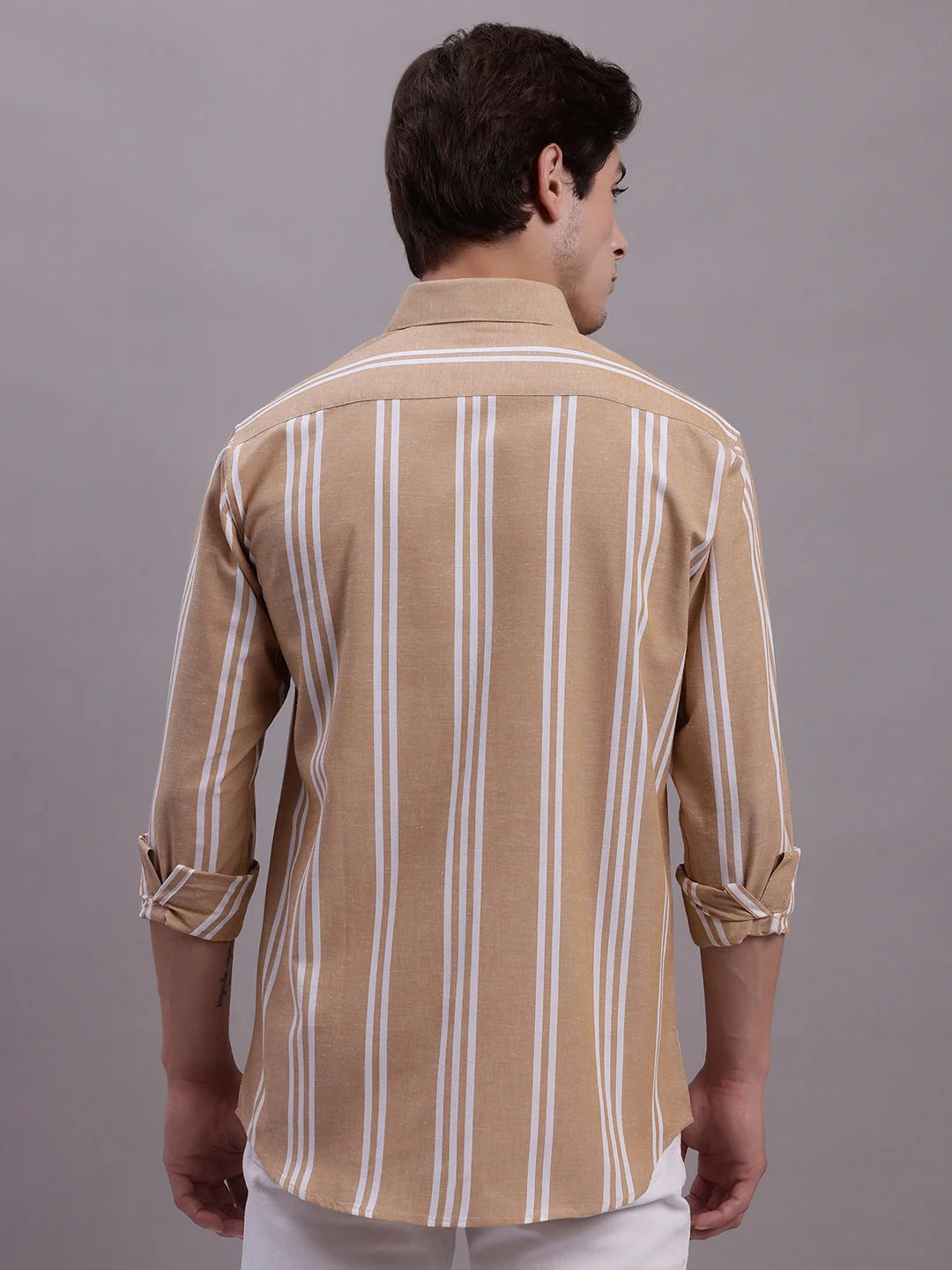Men's Striped Casual Shirt SF-890Brown | Cotton Comfort