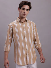 Men's Striped Casual Shirt-SF-890Brown