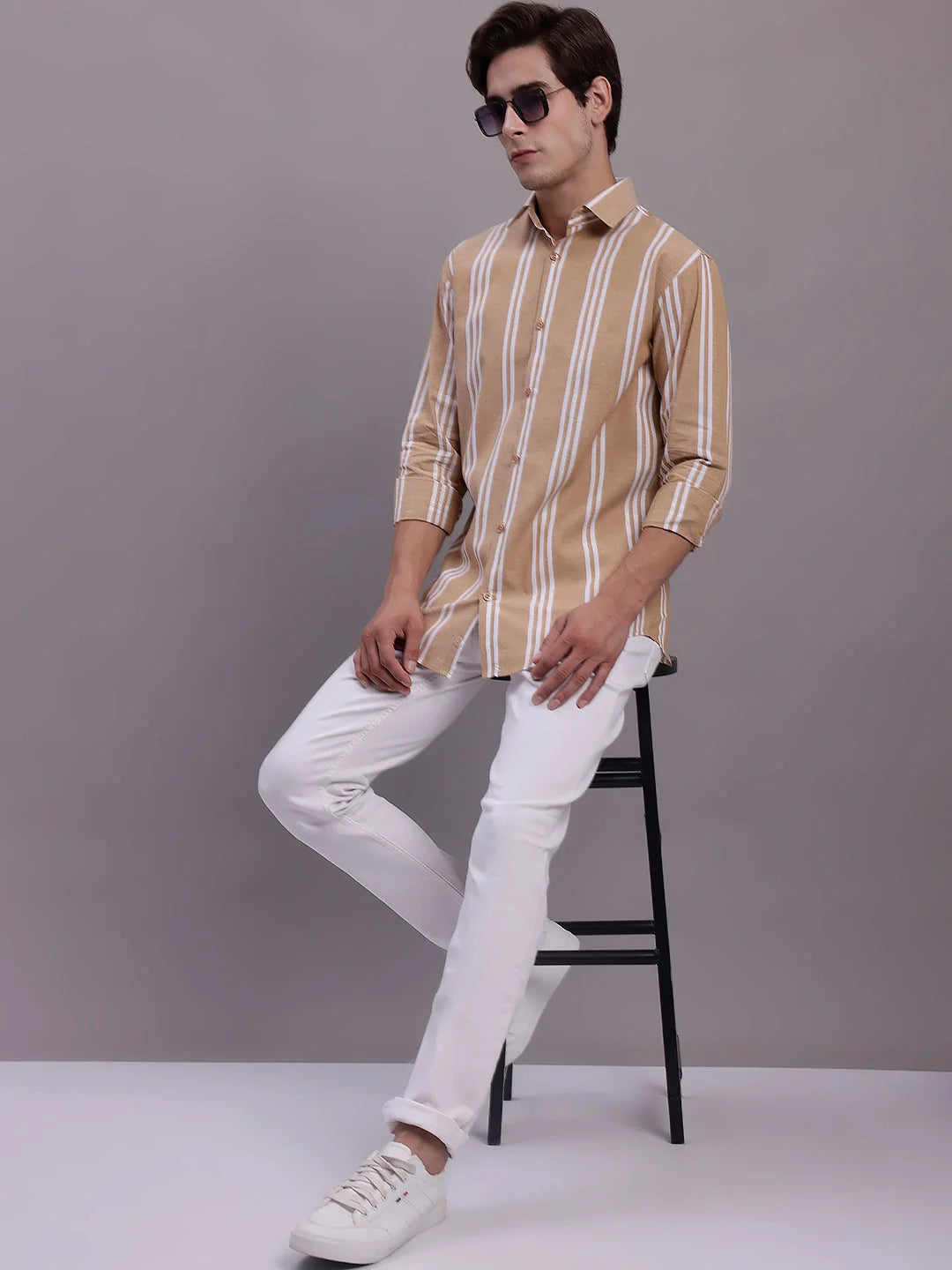 Men's Striped Casual Shirt SF-890Brown | Cotton Comfort