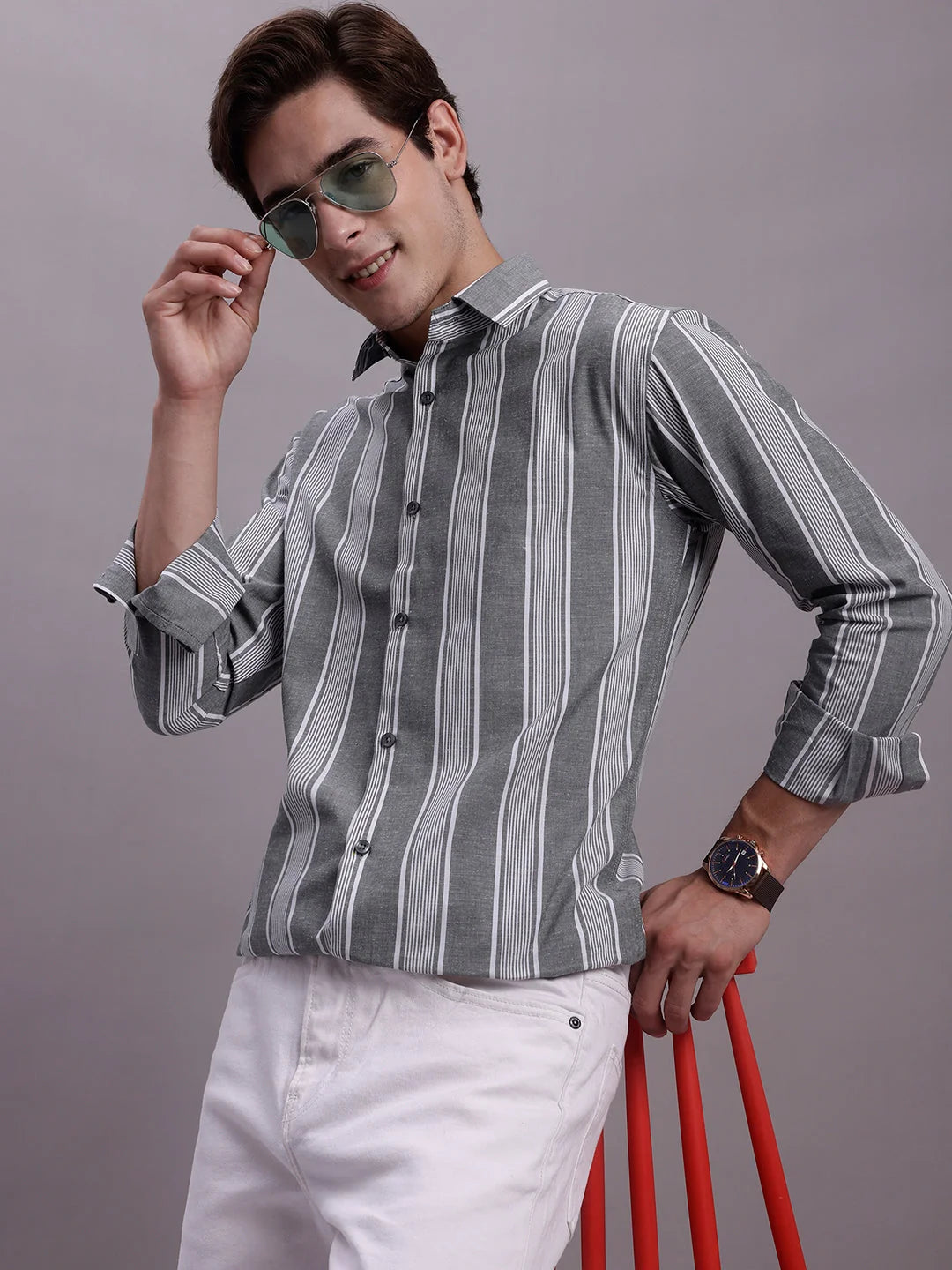 Men's Striped Cotton Shirt - Casual Style and Comfort