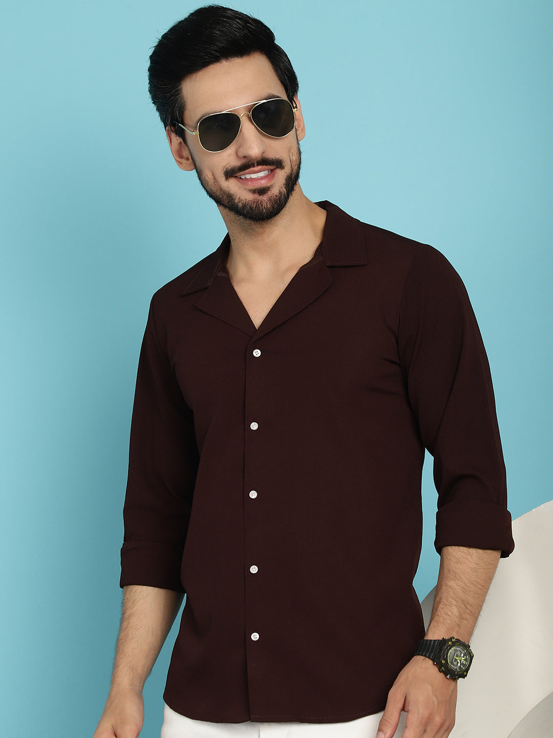 DesiQlo Men Solid Formal Shirt - Brown
