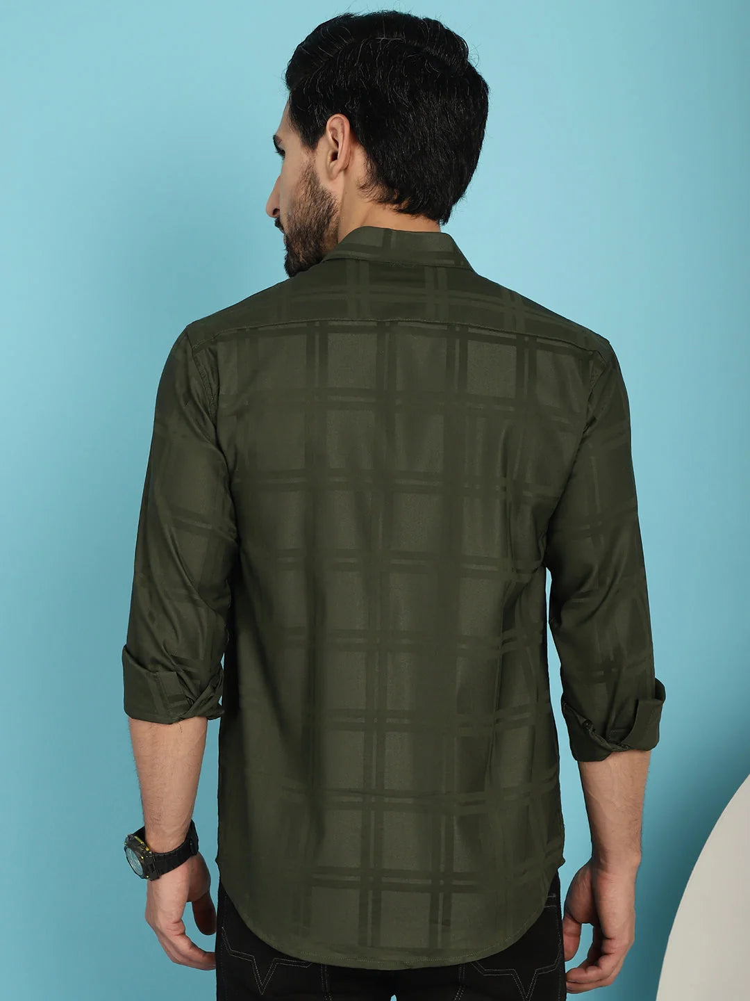 Olive Green Checked Cotton Shirt | Mens Casual Shirt