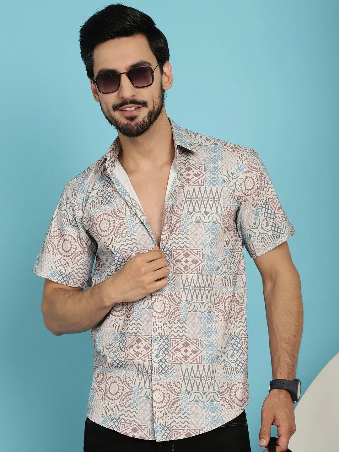 Beige Printed Casual Shirt | Stylish Cotton Mens Shirt