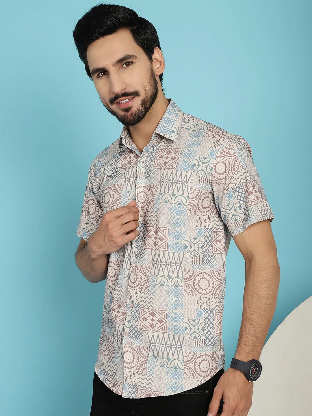 Beige Printed Casual Shirt | Stylish Cotton Mens Shirt