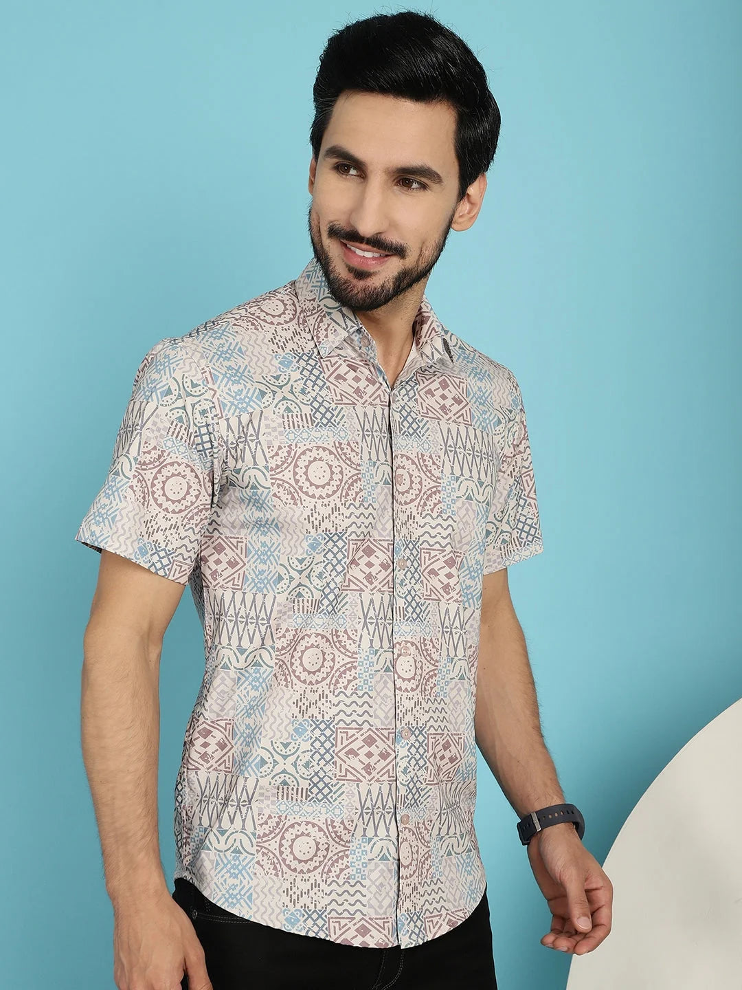 Beige Printed Casual Shirt | Stylish Cotton Mens Shirt