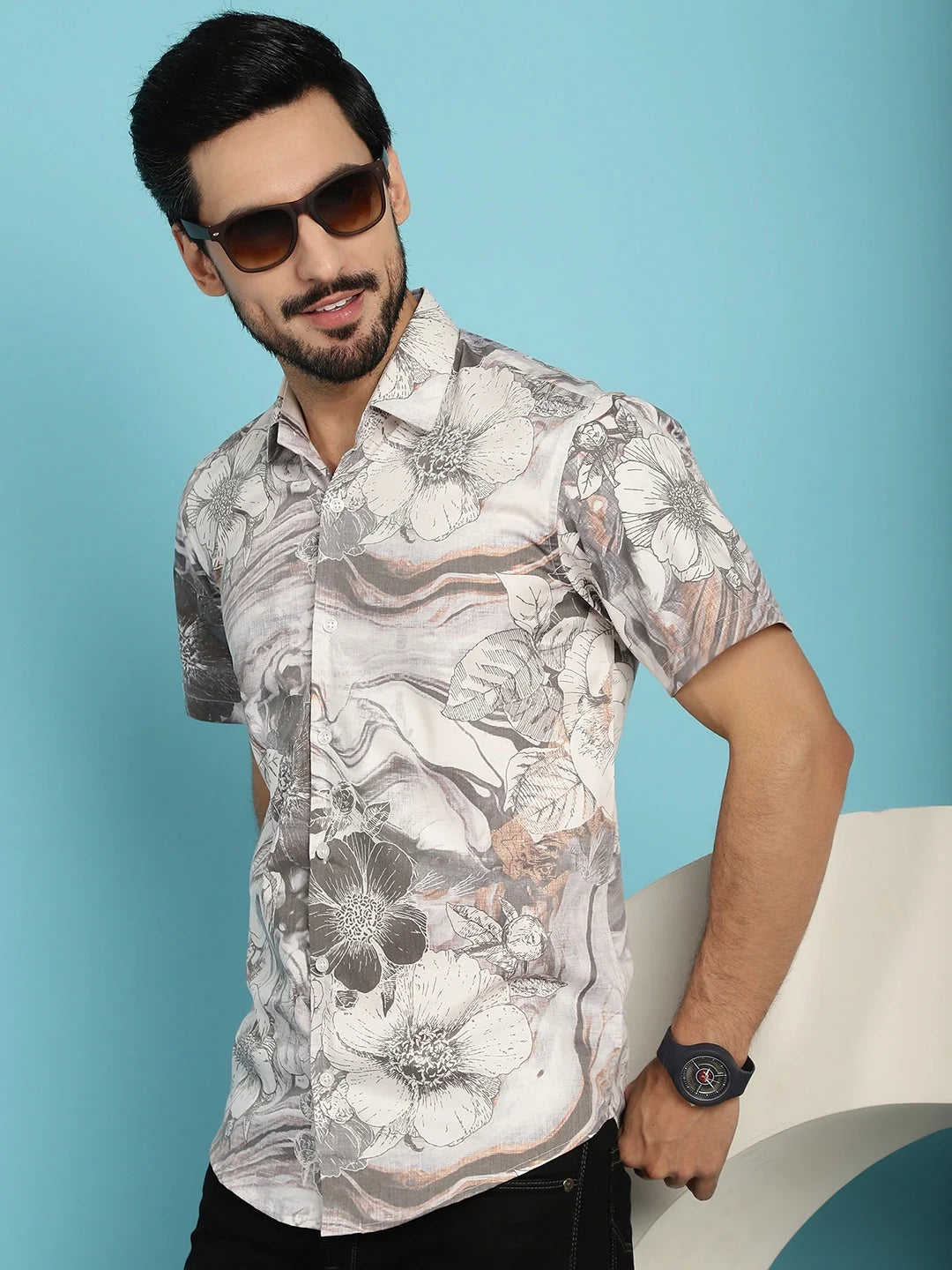 Floral Printed Casual Shirt - Cotton Beach Shirts for Men