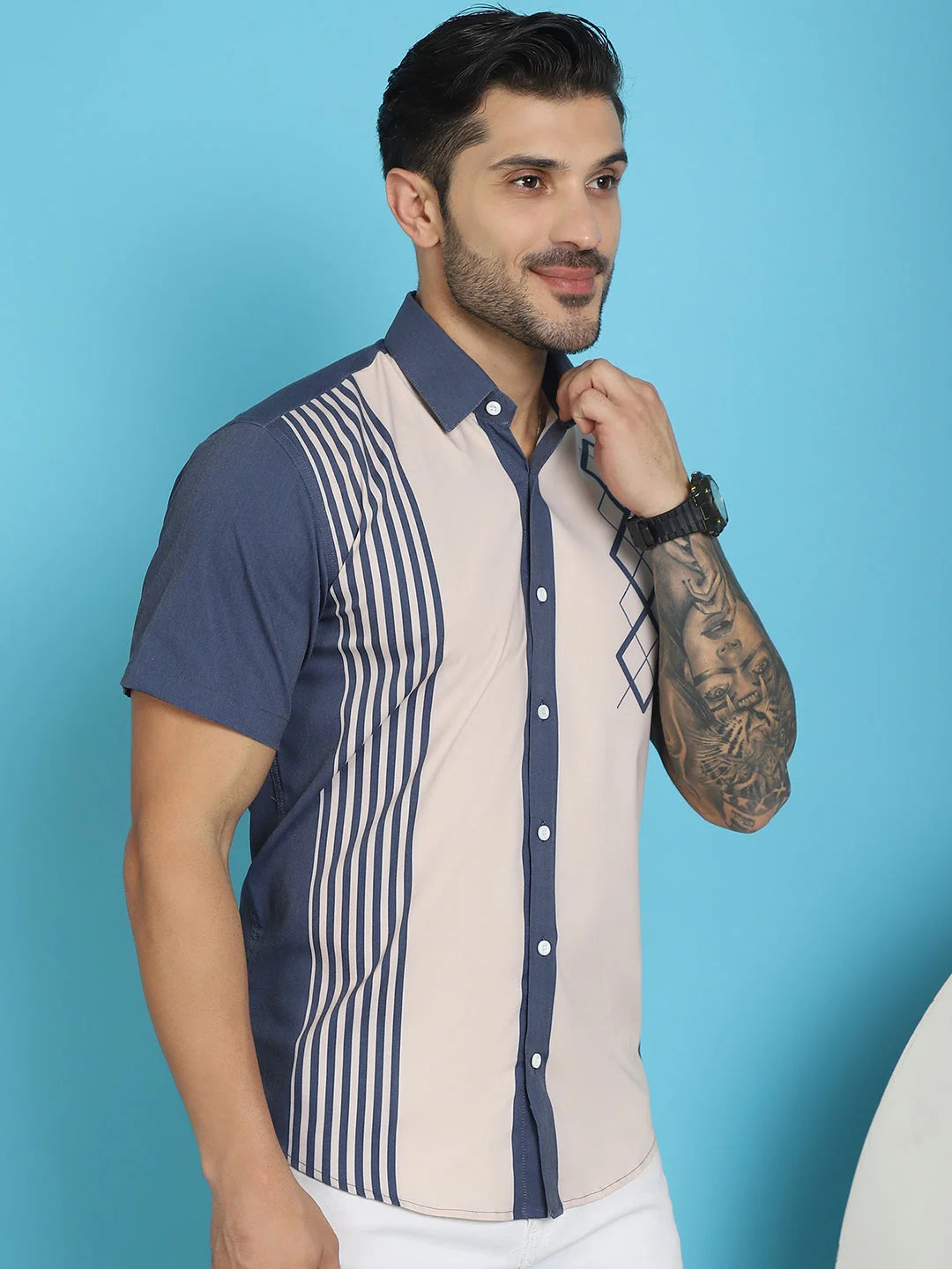 Printed Half Sleeve Lycra Shirt for Men-Styled | Cotton Shirt