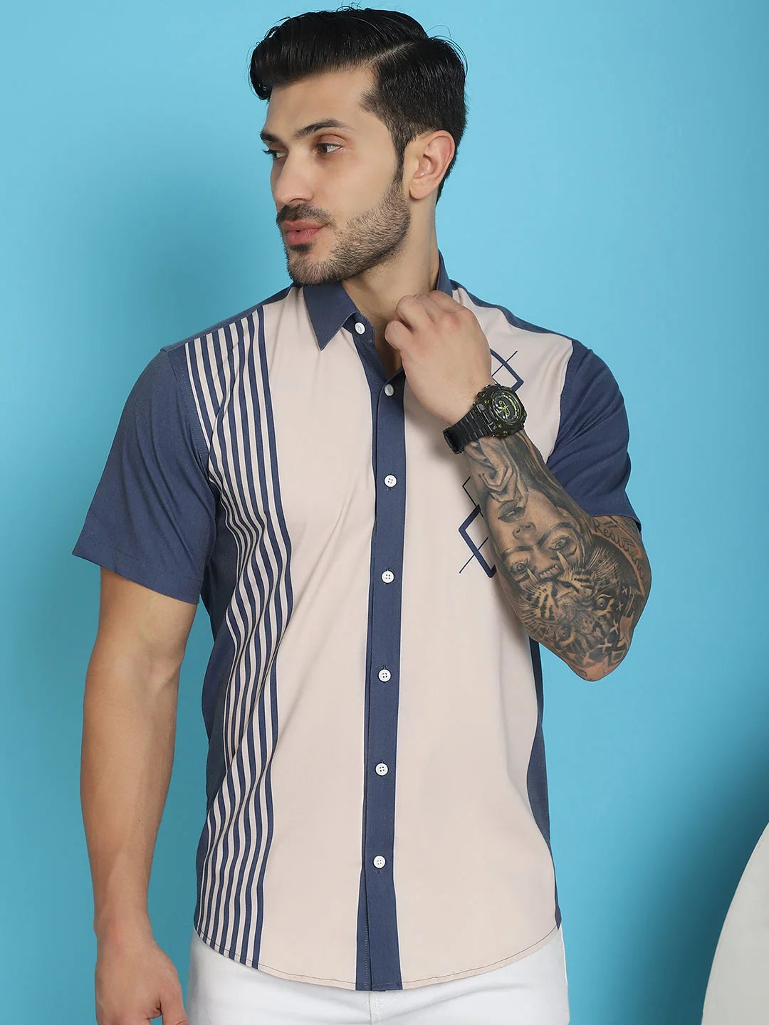 Printed Half Sleeve Lycra Shirt for Men-Styled | Cotton Shirt