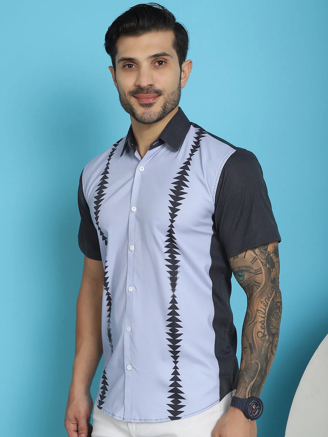 Printed Half Sleeve Lycra Shirt for Men - Styled Cotton Shirt