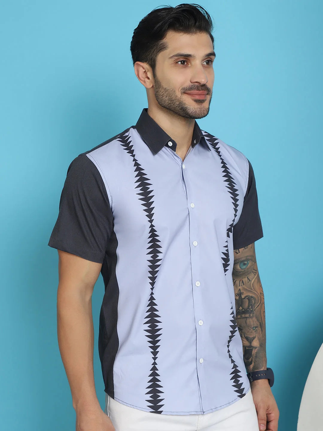 Printed Half Sleeve Lycra Shirt for Men - Styled Cotton Shirt