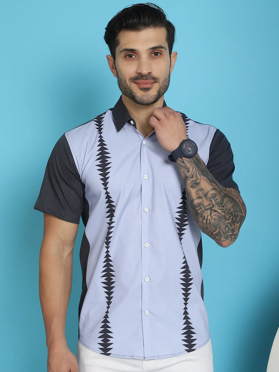Printed Half Sleeve Lycra Shirt for Men - Styled Cotton Shirt