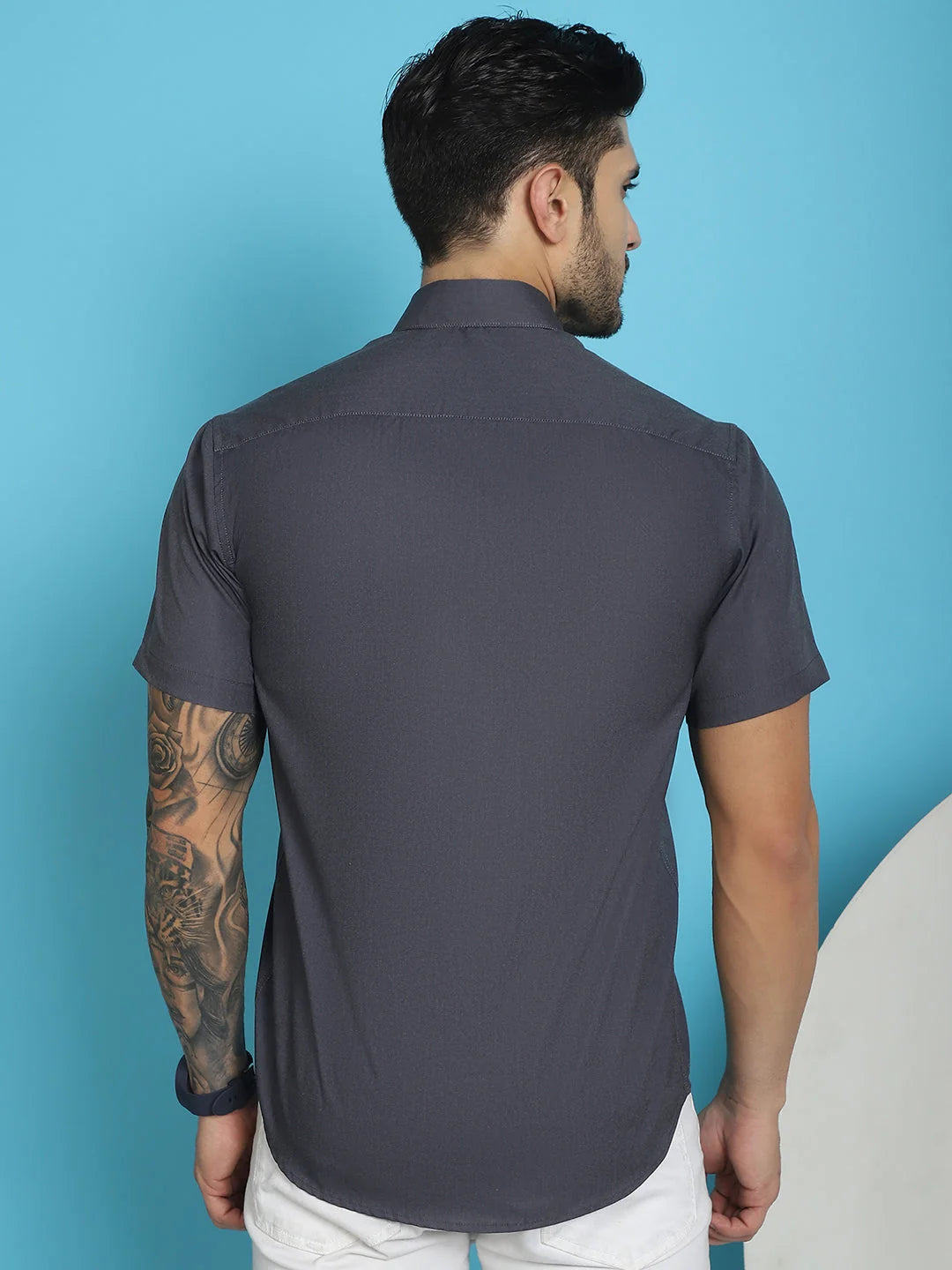 Stylish Mens Printed Cotton Shirt - Half Sleeve Lycra Style