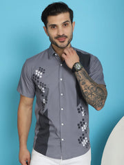 Printed Half Sleeve Lycra Shirt for Men-SF-918Grey
