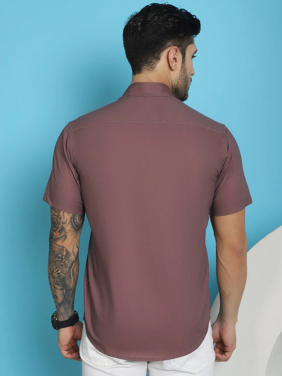 Mens Printed Cotton Shirt - Half Sleeve Lycra Style Shirt