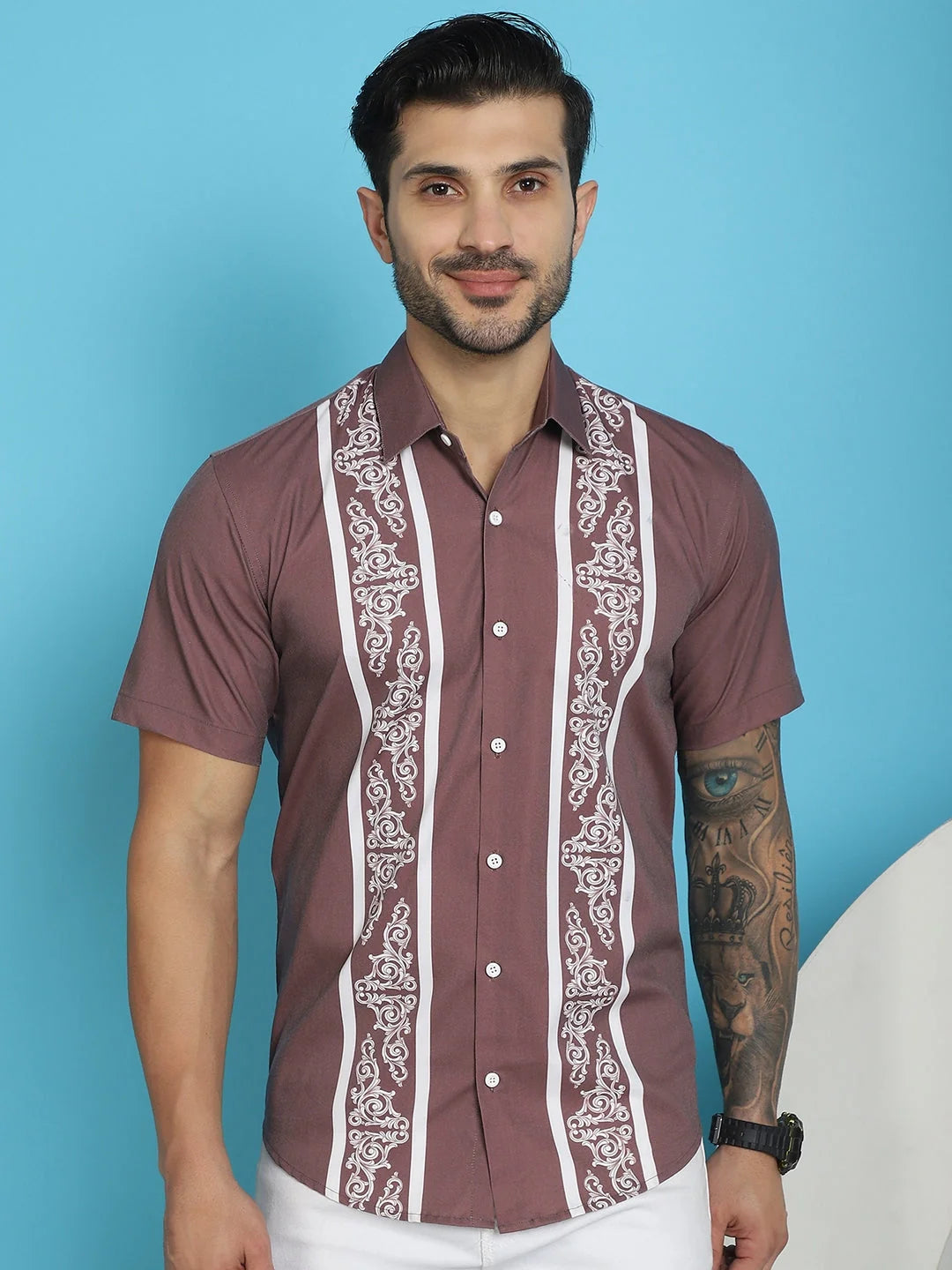 Mens Printed Cotton Shirt - Half Sleeve Lycra Style Shirt