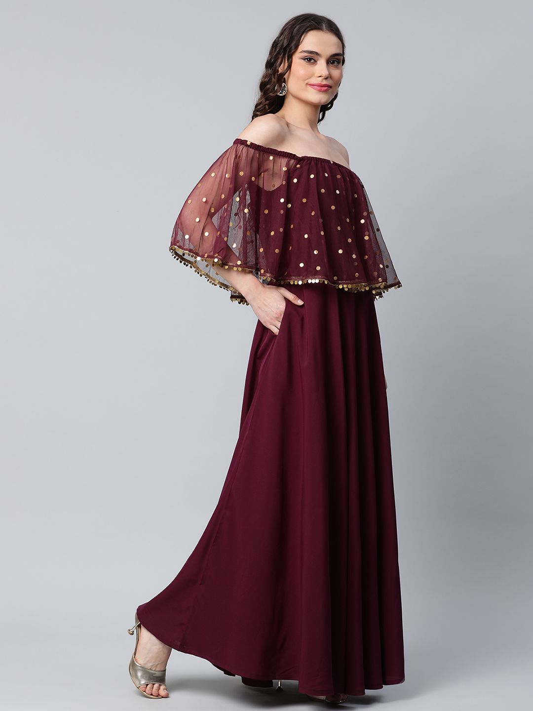 Burgundy & Gold Printed Dress - Women's Western Wear Outfits
