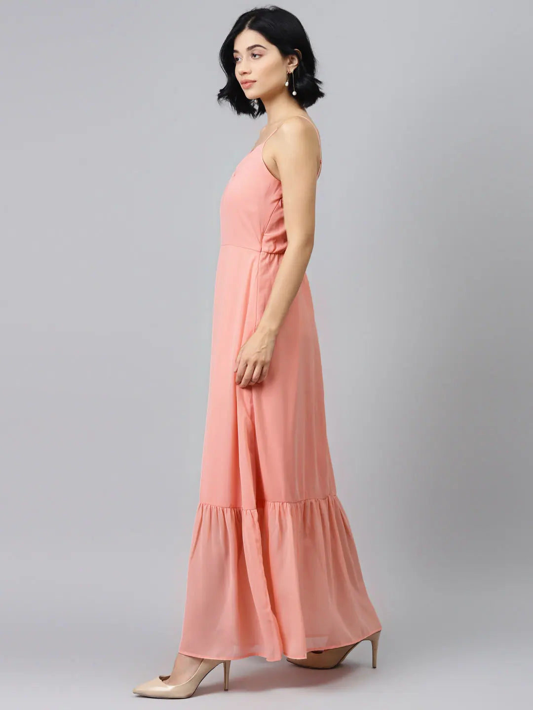 Pink Strappy Maxi Dress | Frilled Hem