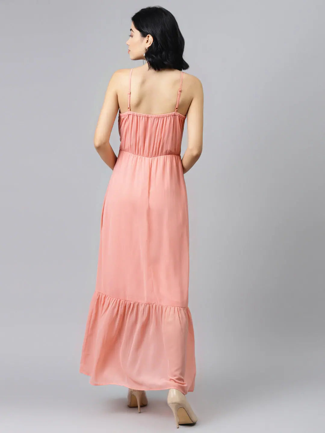 Pink Strappy Maxi Dress | Frilled Hem