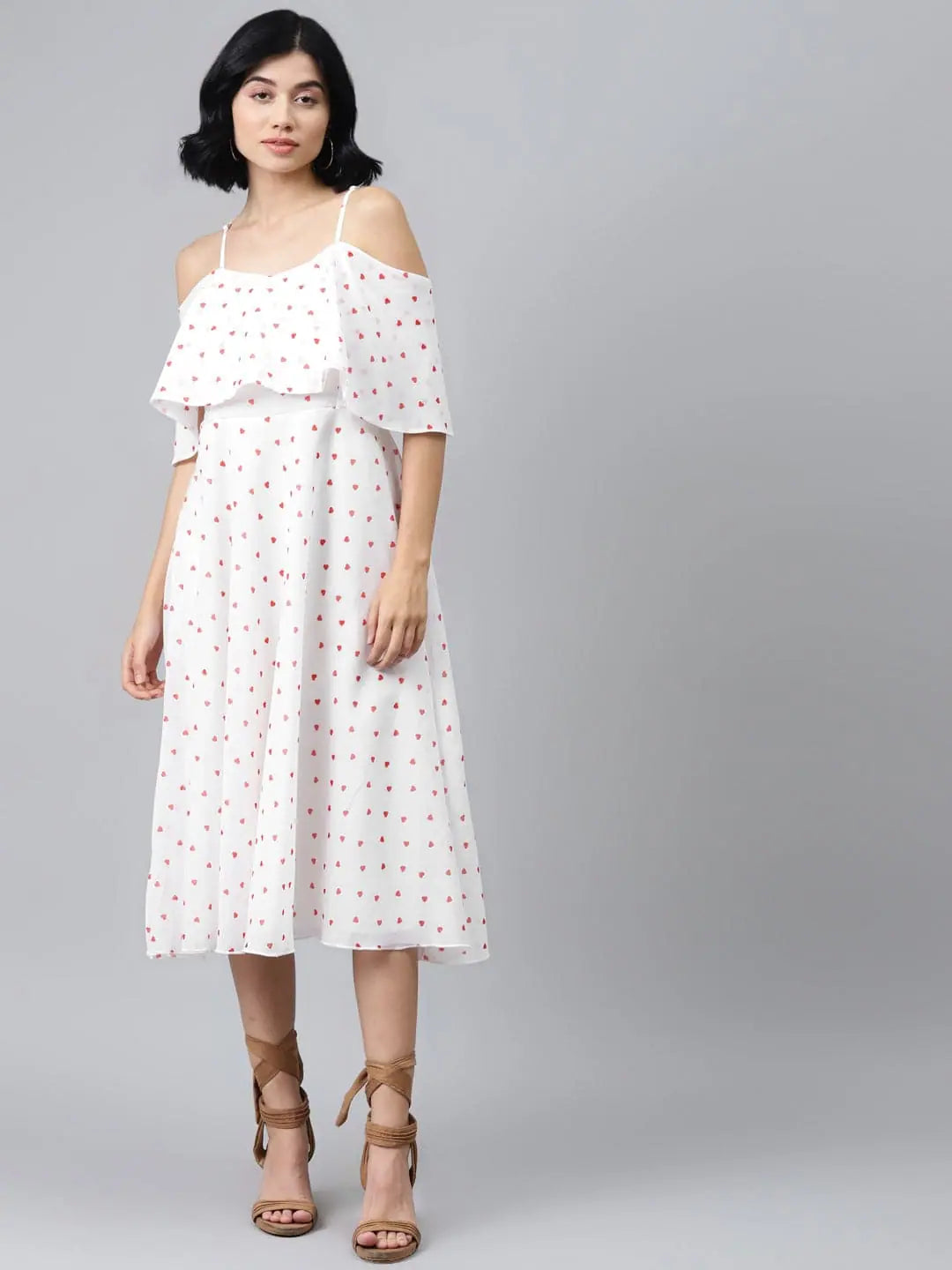 White Strappy Red Hearts Cold Shoulder Designer Lehenga Style ...