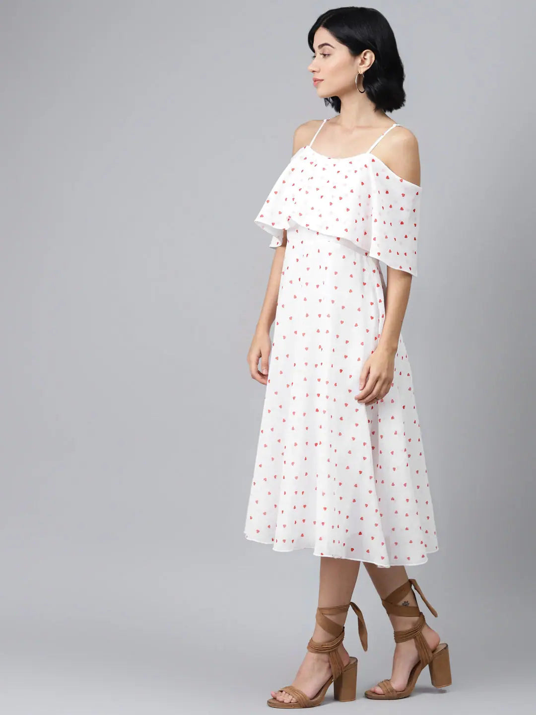 White Strappy Red Hearts Cold Shoulder Designer Lehenga Style ...