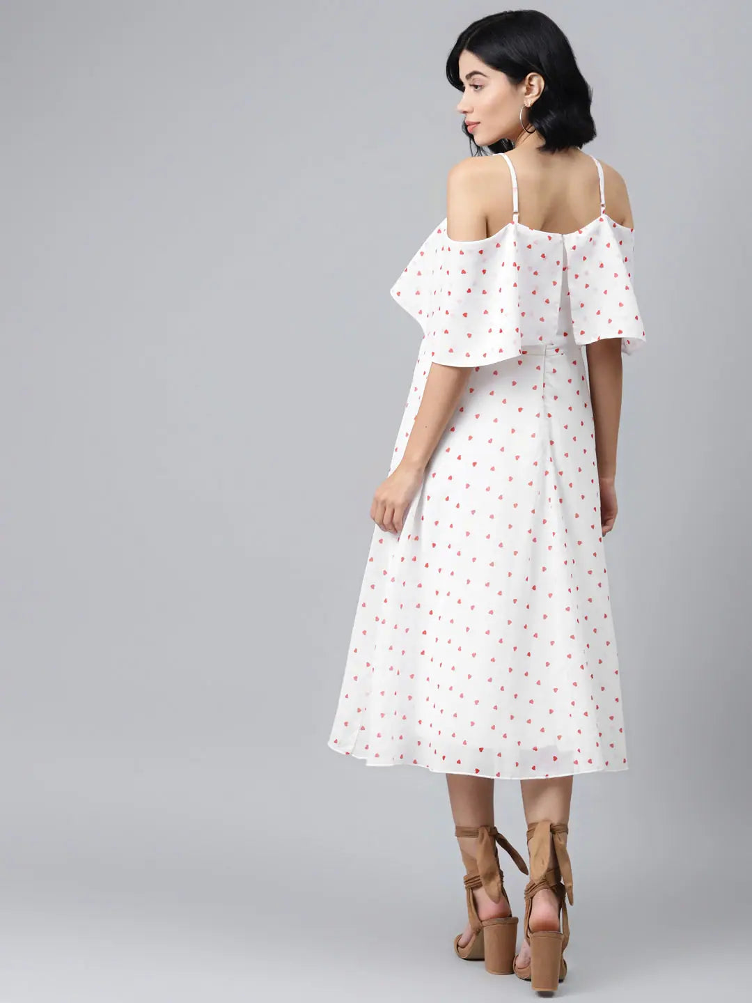 White Strappy Red Hearts Cold Shoulder Designer Lehenga Style ...