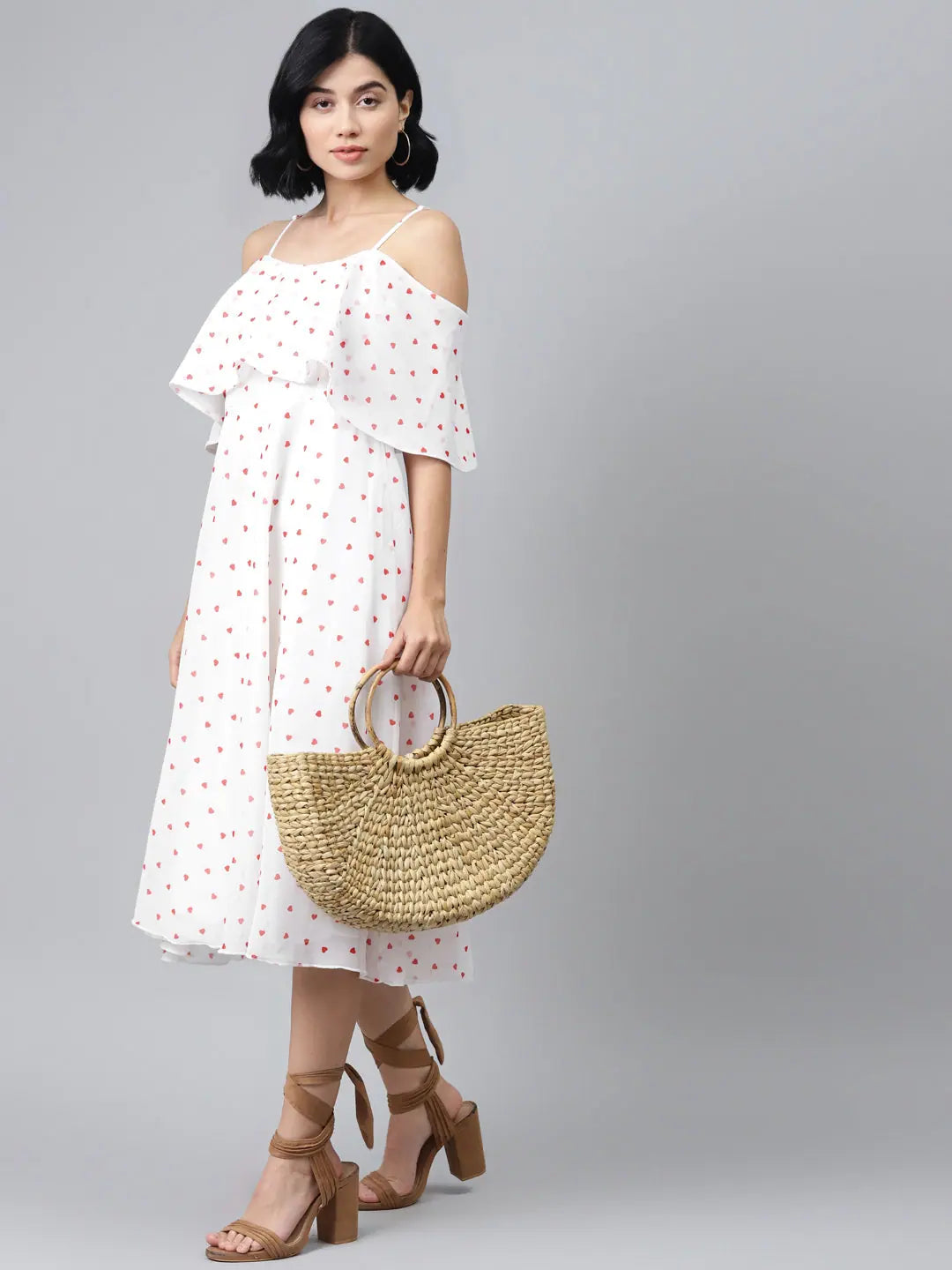 White Strappy Red Hearts Cold Shoulder Designer Lehenga Style ...