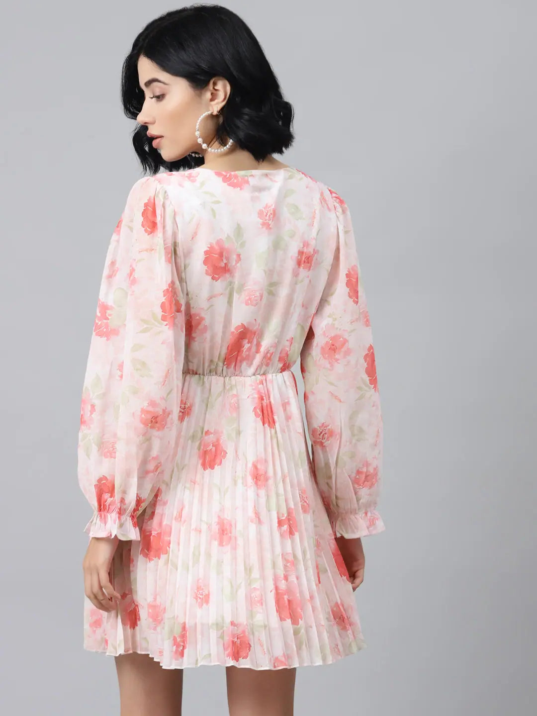 Light Pink Floral Skater Dress - Women's Designer Lehenga Look